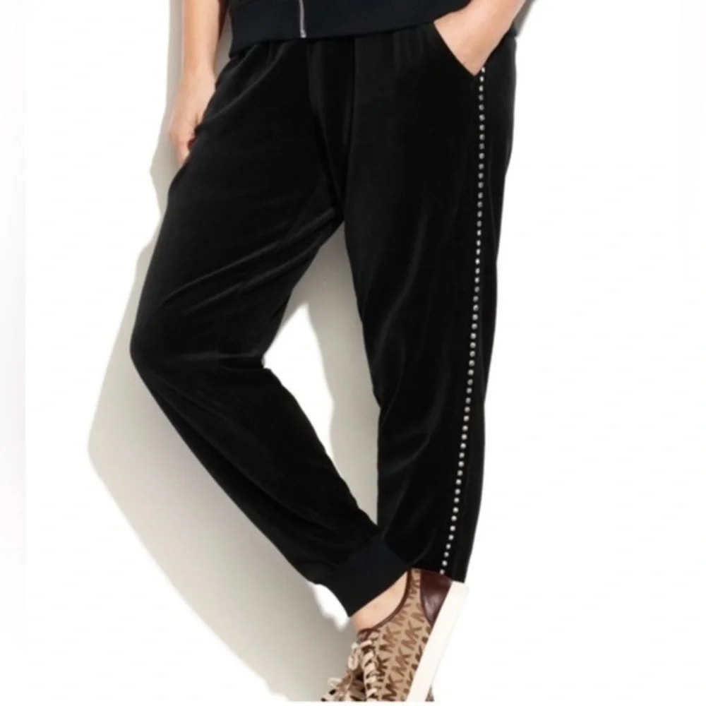 Michael Kors rhinestone black velvet velour Cotton pants joggers XXL pull on